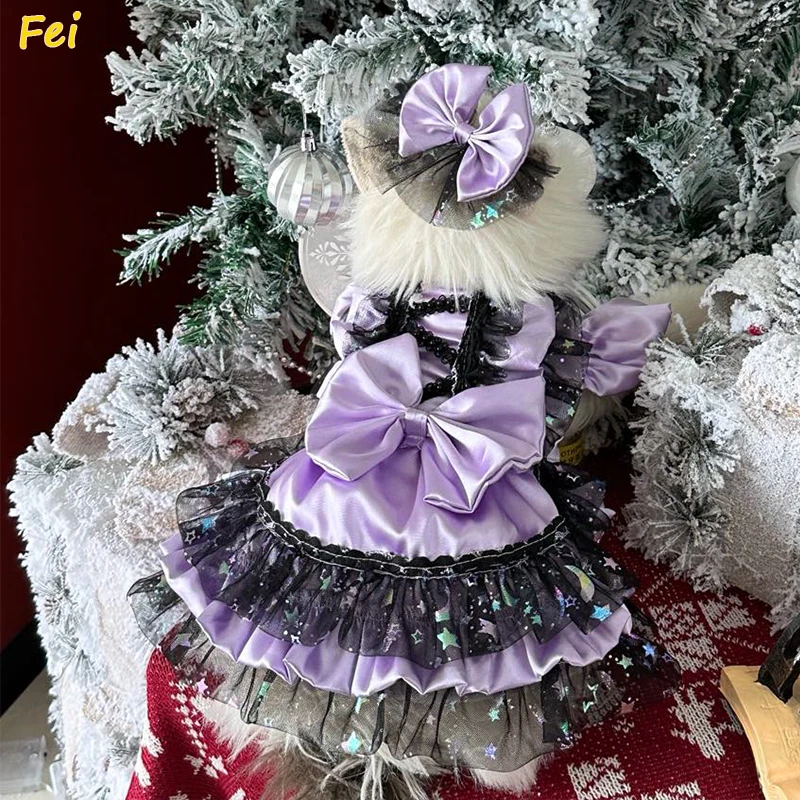 Halloween Premium Satin Star Mesh Outfit for Cats And Dogs with Adjustable Ties for Birthday Party Celebration