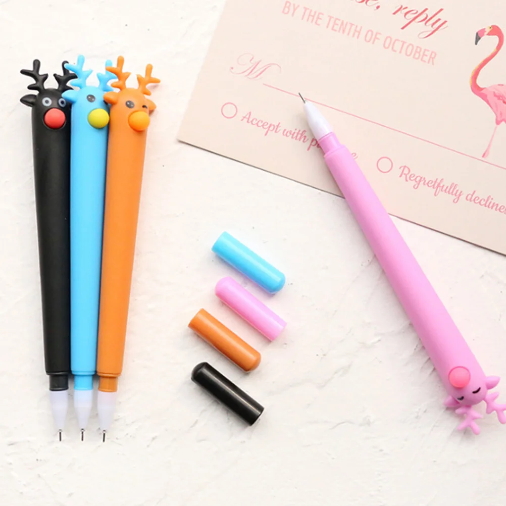 

12pcs Christmas Deer Shaped Ballpoint Pen Blue Ink Mini Creative Pens Smooth Non-Skid Gift For Students Office School Use