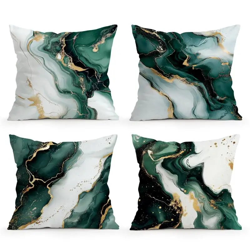 

Home Decor Green and Gold Marbled Pattern Pillow Covers Pattern Cushion Cover Suitable for Sofa Bedroom Car Pillow Cover