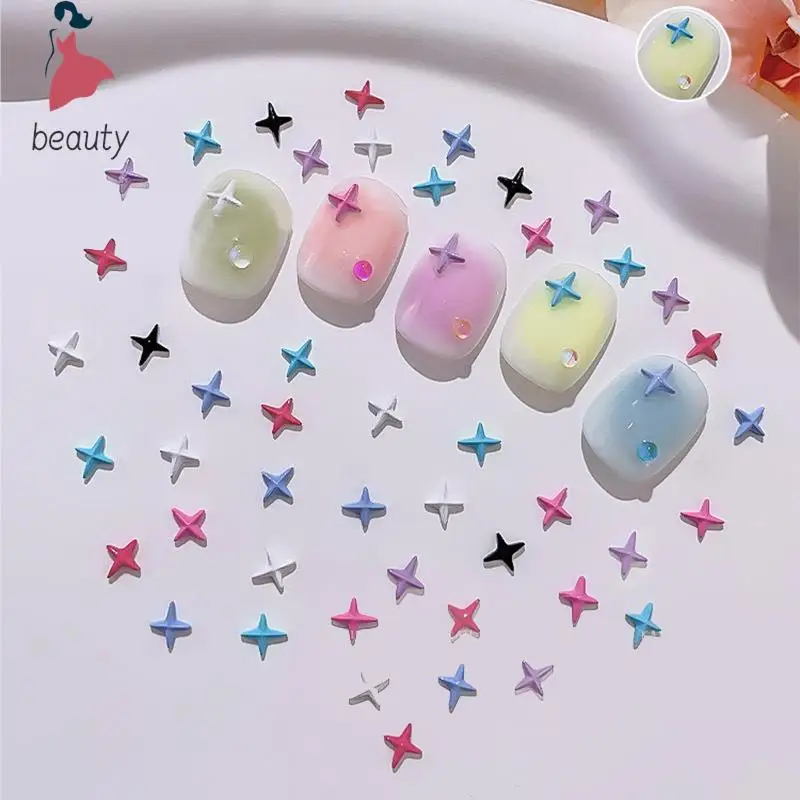 5Pcs 3D Mini Alloy Star 4-Pointed Diy Nail Art Charm Decoration Seven Colors Exquisite Manicure Jewelry For Nail Salon And Home