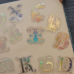 52pcs Gold Fancy English Letter Writing Style PVC Sticker Scrapbooking DIY Gift Tag Decoration