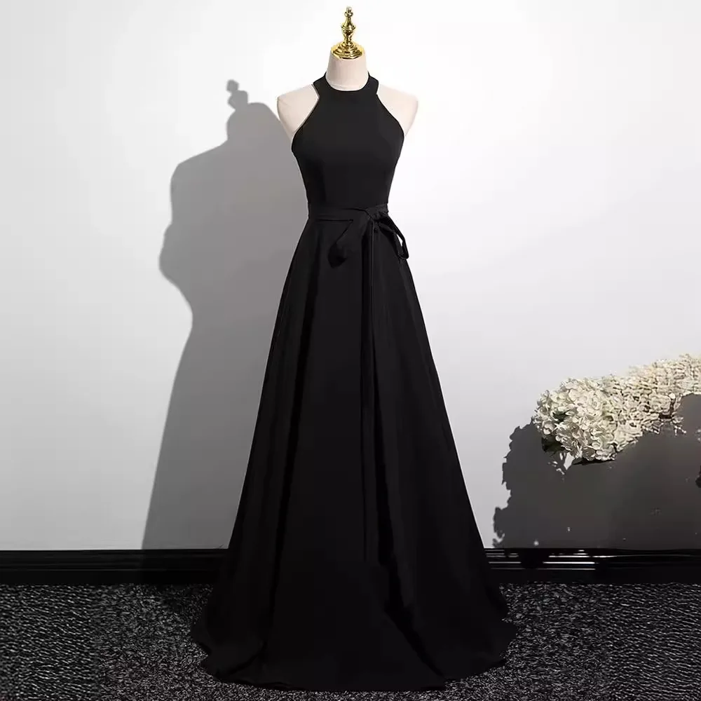 

A8153 Halter Black Dress For Girls Women Party Dresses Sweet Memory Sexy A-Line Backless Floor Length Gown Long Evening Dress