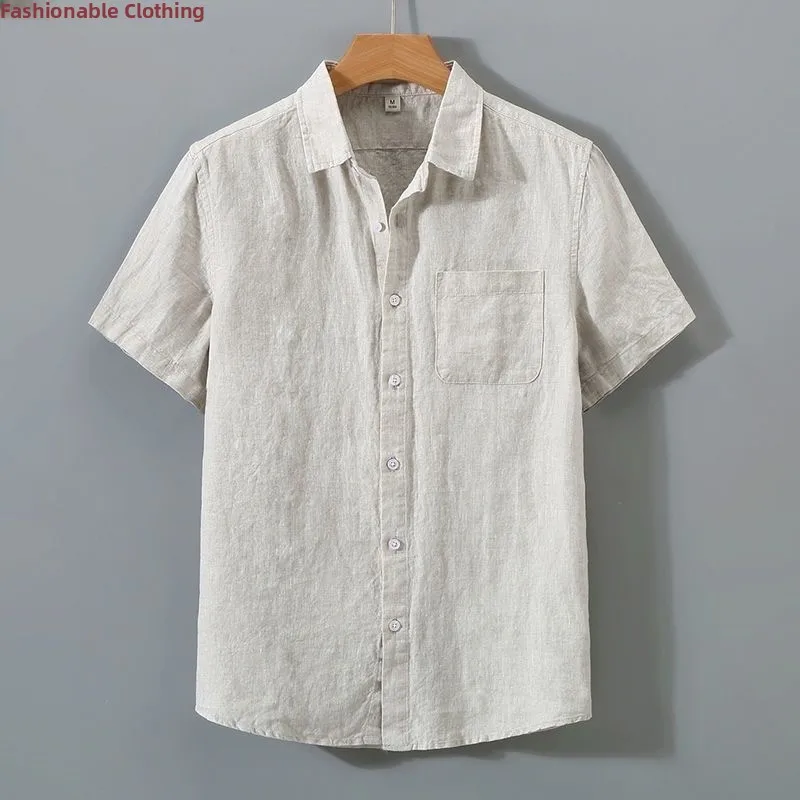 

Linen Short Sleeve Shirt Loose Fit Sun Protection Open Cardigan Style Breathable Summer Casual Men's Fashion