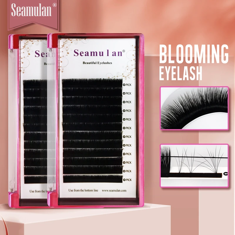 Seamulan Easy Fan Lashes Matte Black Eyelash Extension Silk Natural Blooming Volume Eyelashes Individual Lashes For DIY Salon