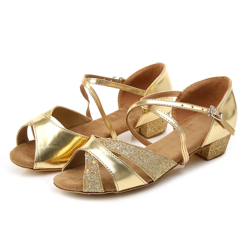

Kids Ballroom Dance Shoes Latin Salsa Suede Sole Dancing Dress Shoes for Girls Gold Silver Practice Performance dancing shoes