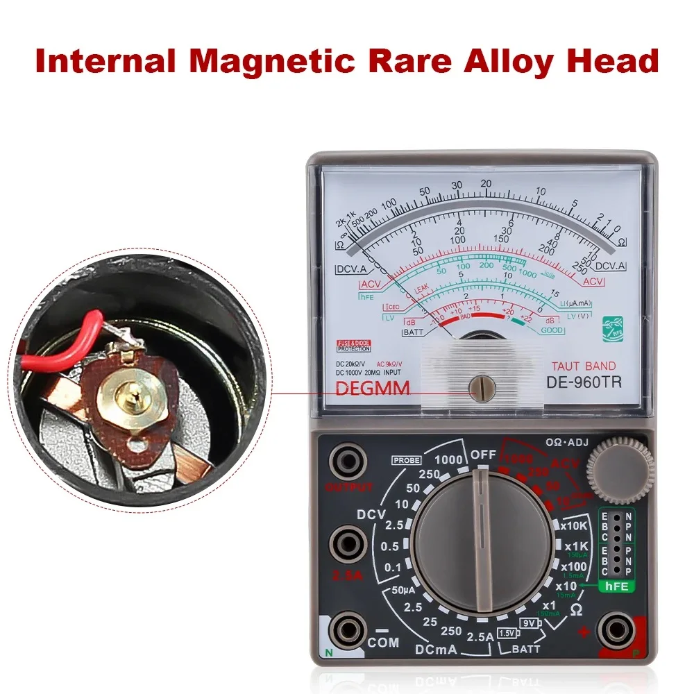 DE-960TR Pointer Mechanical Analog Multimeter Multi-Function AC/DC Volt Ohm Voltage Current Electrician Maintenance Test Meter