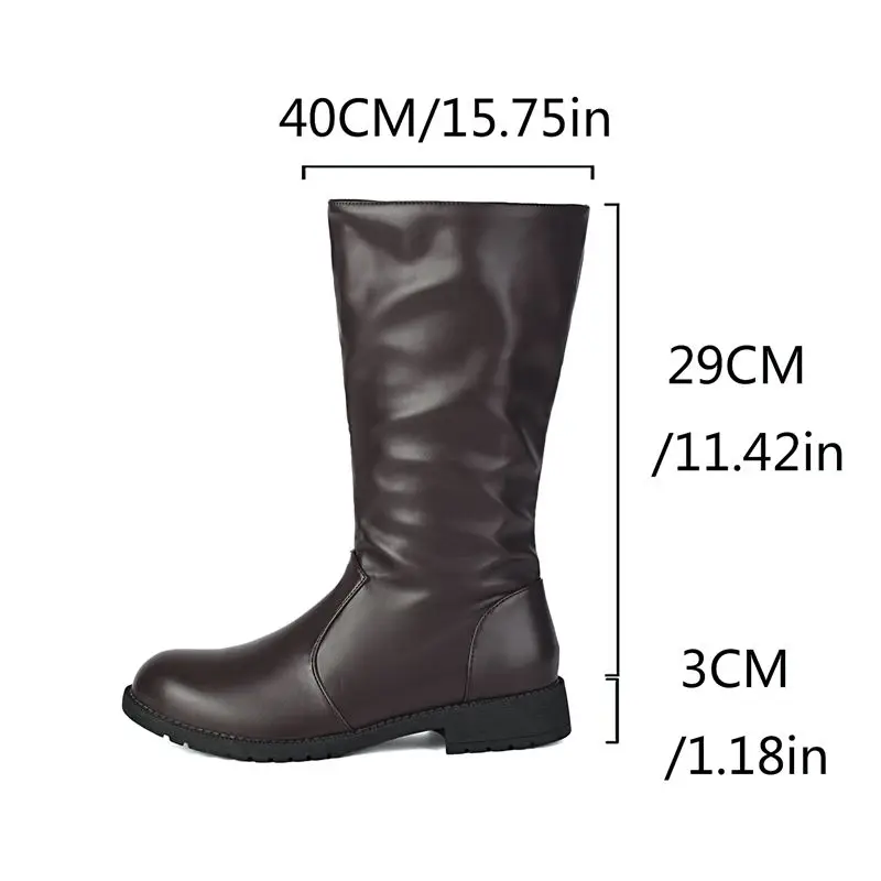SIMLOVEYO Winter 2025 New Casual Men's Mid Calf Boots Round Toe Thick Heels 3cm Zipper Big Sizes 47 48 49 Retro Boots