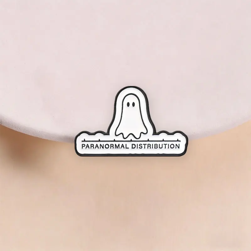 Paranormal Distribution Ghost Enamel Pin Black White Statistics Pun Brooch for Stats Students Daily Wear Style