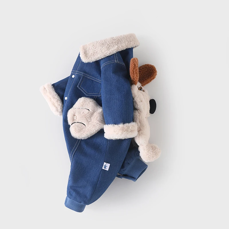 IYEAL Winter Baby Clothing Thickened Baby Boys\' Rompers Denim Outwear Long Sleeve Jumpsuits Newborn Baby Warm Fleece Overalls