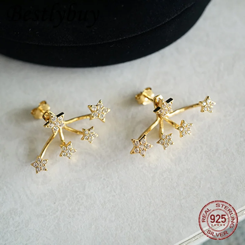

НОВЫЕ серьги из чистого серебра S925 с позолотой, французские маленькие звезды в стиле ретро, высококачественные легкие роскошные серьги для женщин