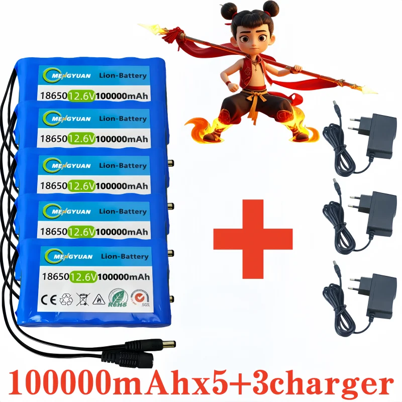 

New 12V 10000mAh 3S1P 18650 Lithium Ion Rechargeable Battery Pack 12.6V Protection Board Included with Charger