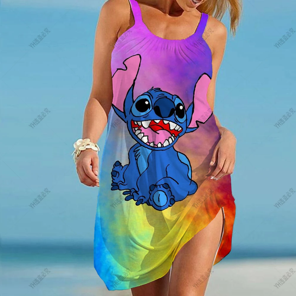 

Sexy Disney Stitch Slip Dress For Women Outing Beach Casual Mini Dress Camisole 3D Print Party Evening Dresses Boho Clothing Top