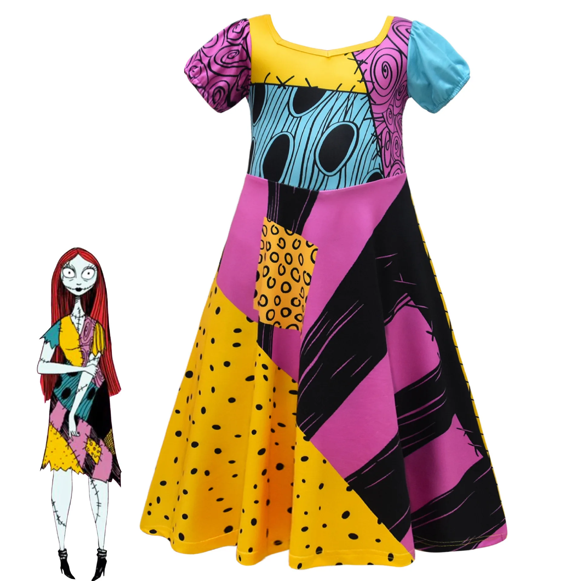 Disney The Nightmare Before Christmas Classics Sally Children\'s Costume for Infants Girls Princess Dress Kids Princess Dress Bag