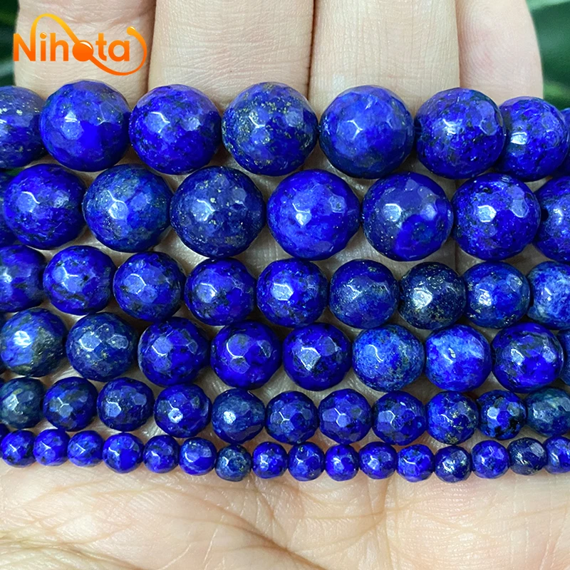 Natural Stone Beads Faceted Lapis Lazuli Beads Jewelry Making Round Loose Beads DIY Bracelet Earrings 15\'\' Strand 4/6/8/10/12mm