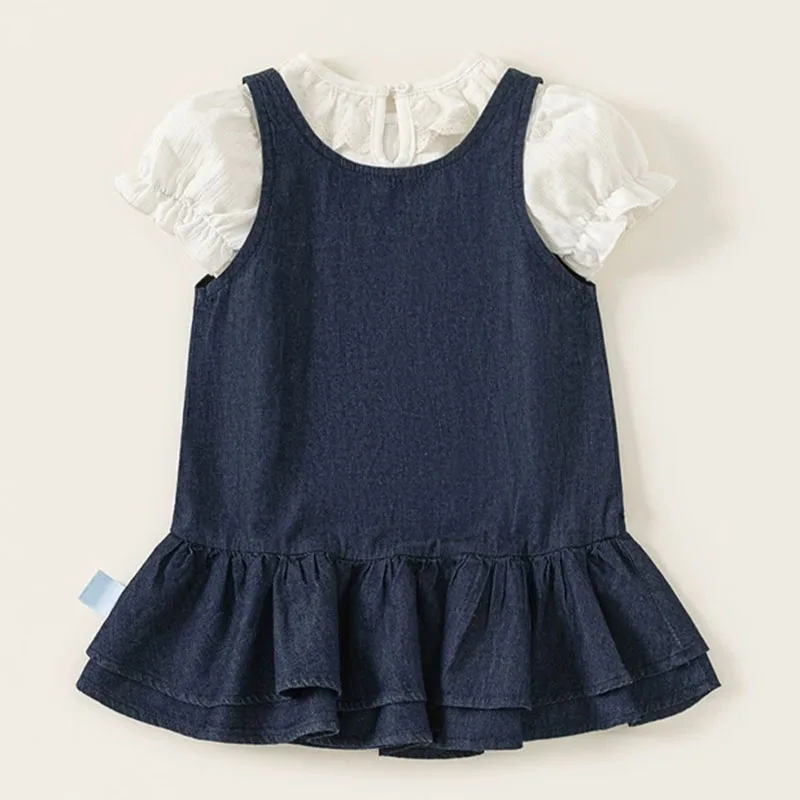2Piece Sets Summer Toddler Girl Dresses Korean Fashion Denim Sleeveless Blue Baby Princess Dress+Tops Kids Luxury Clothes B436