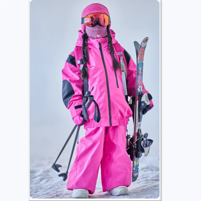 

3L Waterproof Cotton Single Double Board Set Girls Children's Professional Ski Suit Outdoor Skiing Jacket Training Sports Pants