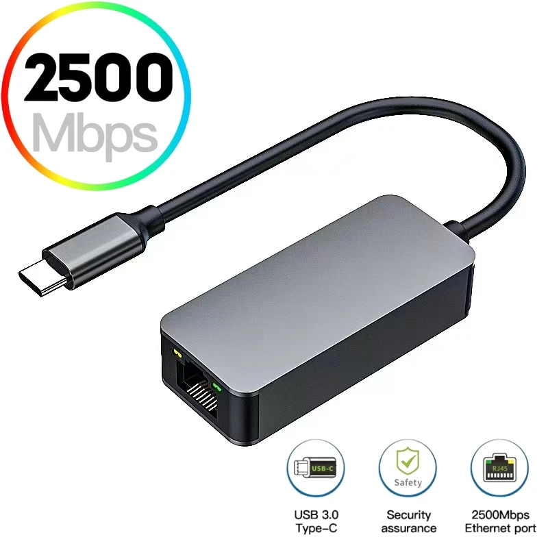 2500Mbps USB3.0 Type C Ethernet Gigabit Adapter 2.5Gbps USB 3.0 Type-C to RJ45 LAN Wired Network Card Converter For Laptop PC