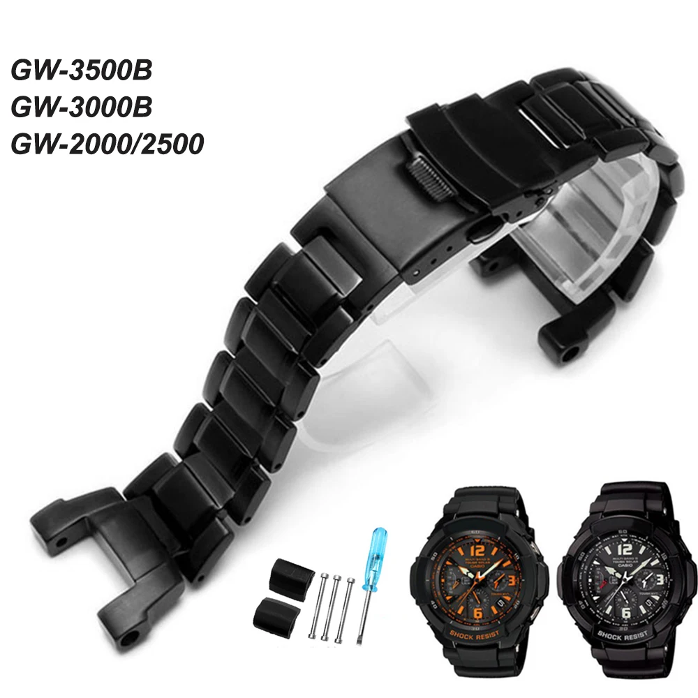 Solid Stainless Steel Watch Band for Casio GW-3500B GW-3000B GW-2000 2500 G-1000 black Metal Wrist Strap Bracelet Accessories