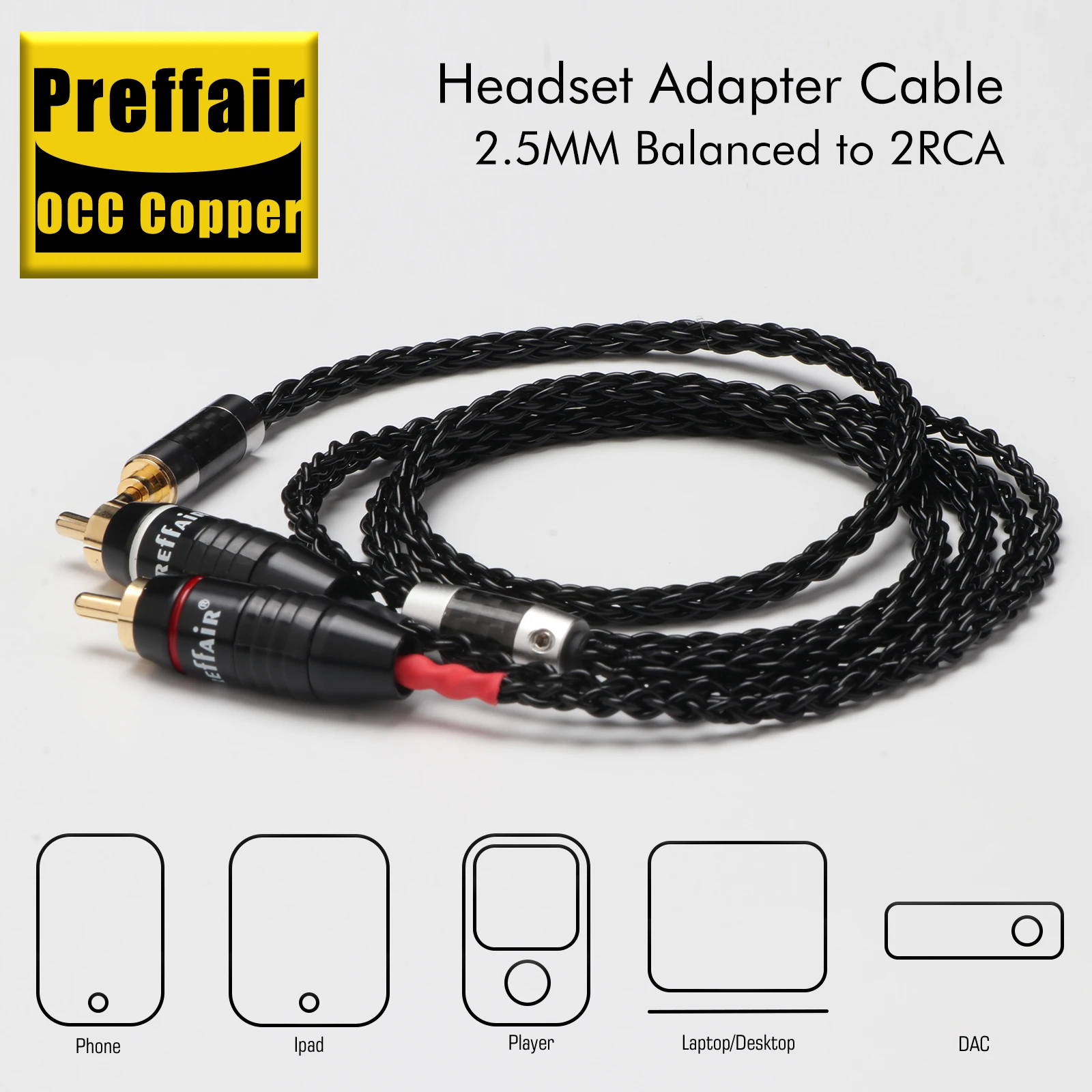 Preffair 2,5/4,4/6,35 mm/4-poliges XLR-auf-2-RCA-Stecker-Splitter-Audiokabel E516 OCC versilbertes Kabel für Ipad/Player/DAC – Detail 1