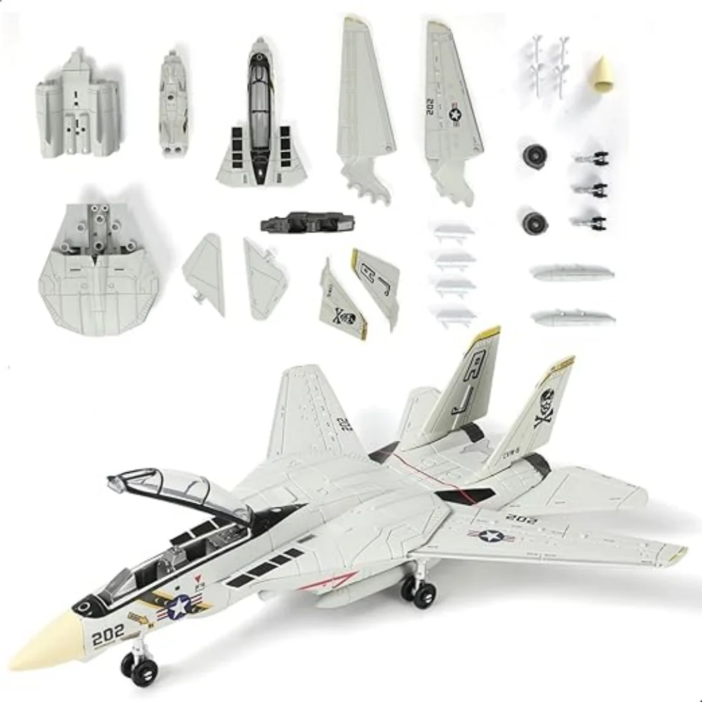 1/72スケール F-14トムキャット戦闘機モデルキット 白黒ABSプラスチック製模型飛行機 パズル 軍事用F14 ベース付きおもちゃ飛行機