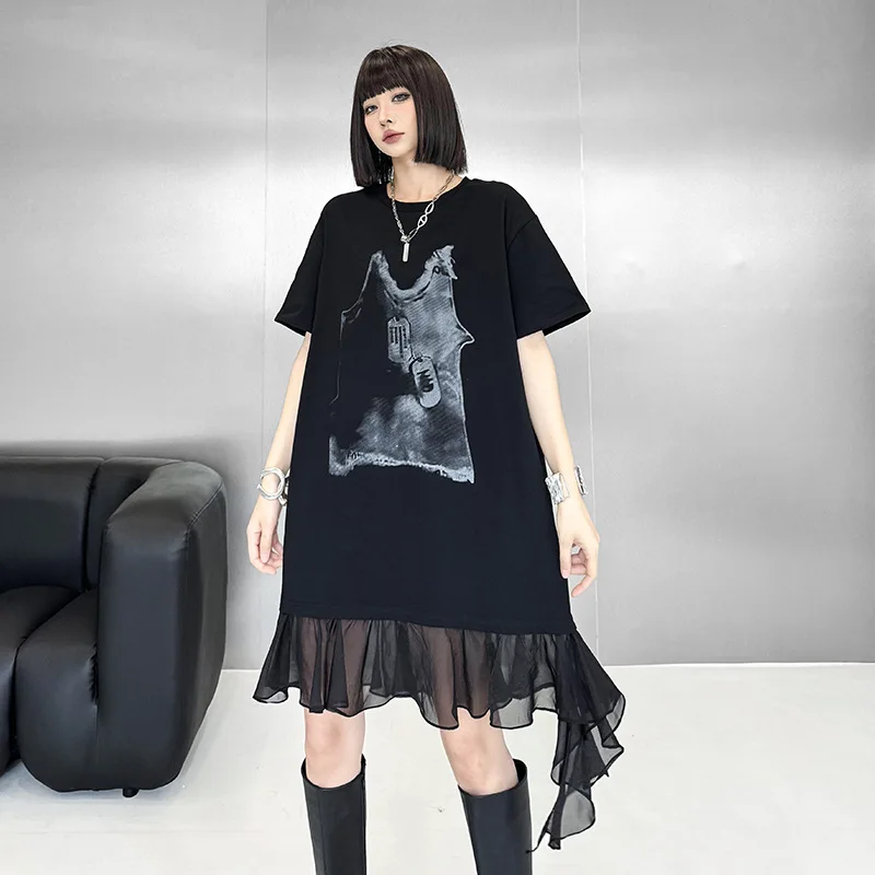 Tannt femmes robe asymétrie maille Patchwork impression t-shirt robes irrégulière mode décontracté été perdre t-shirt robes 2025 nouveau