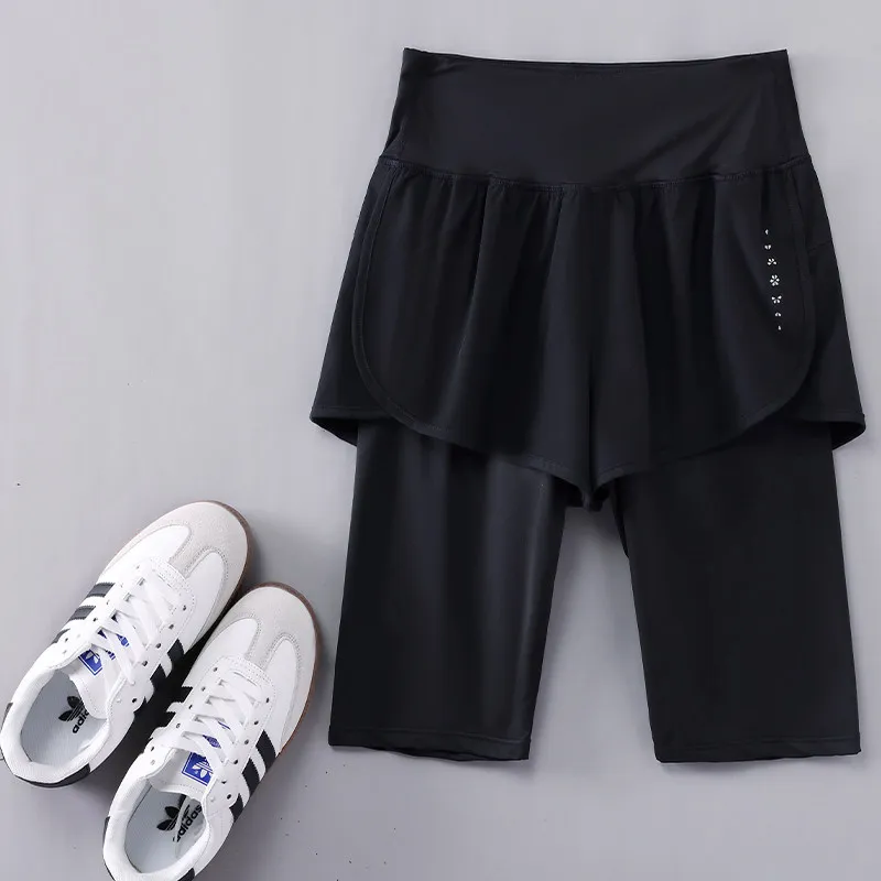 High Waist Yoga Shorts Women's Five-Quarter Length Quick Dry Fitness Running Pants Professional Training Sportswear