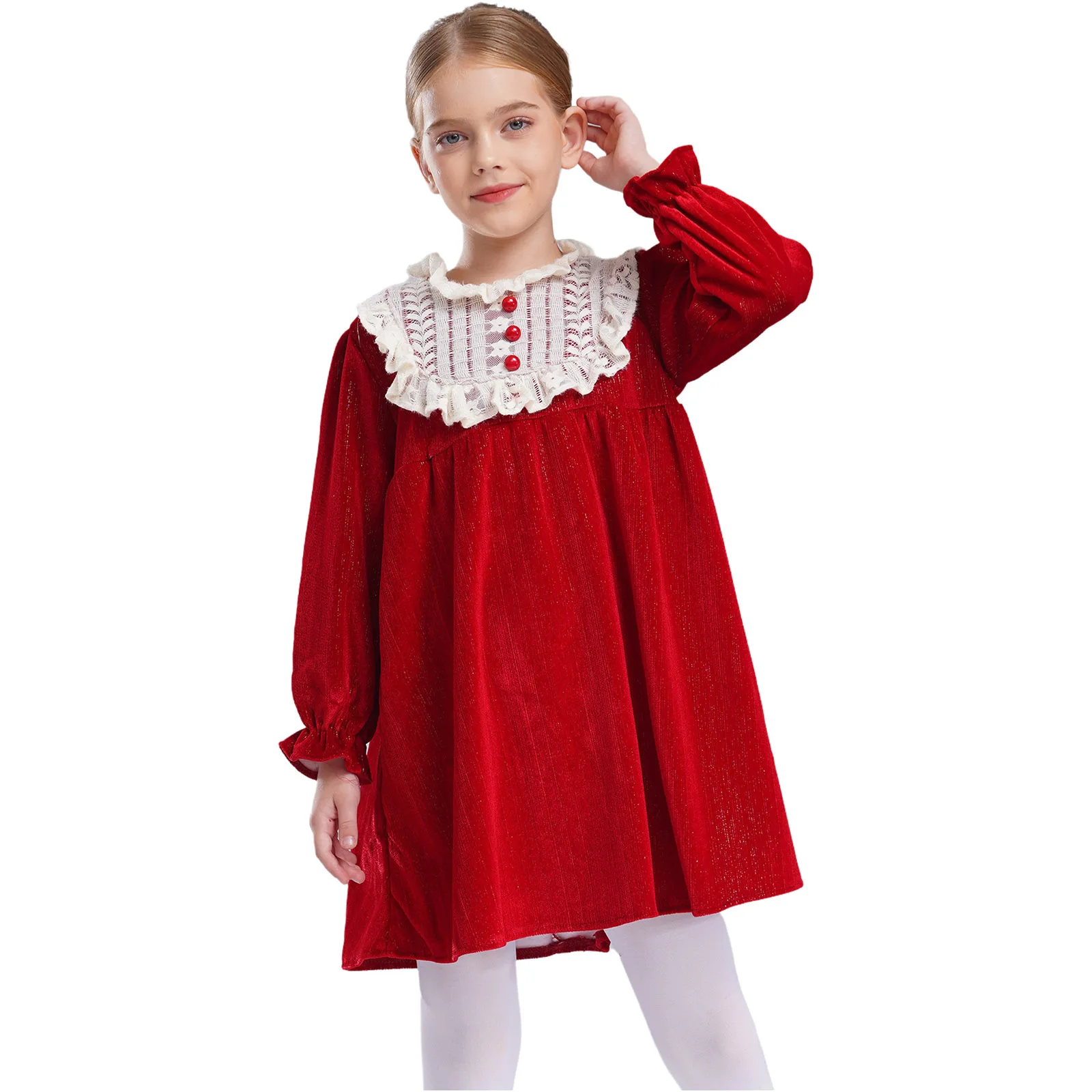 Kids Girls Crew Neck Long Sleeve Velvet Dress Elegant Princess Dress Photo Shoot Birthday Party Dress Autumn Winter Spring