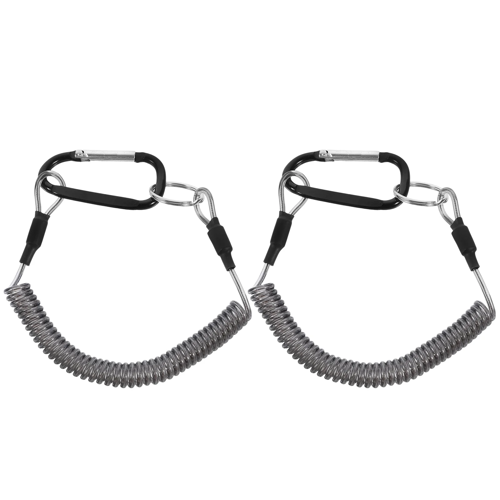 

2Pcs Fishing Lanyard Retractable Coiled Buckle Steel Wire 3# Silver High Elasticity PVC Material Safety Line for Sea