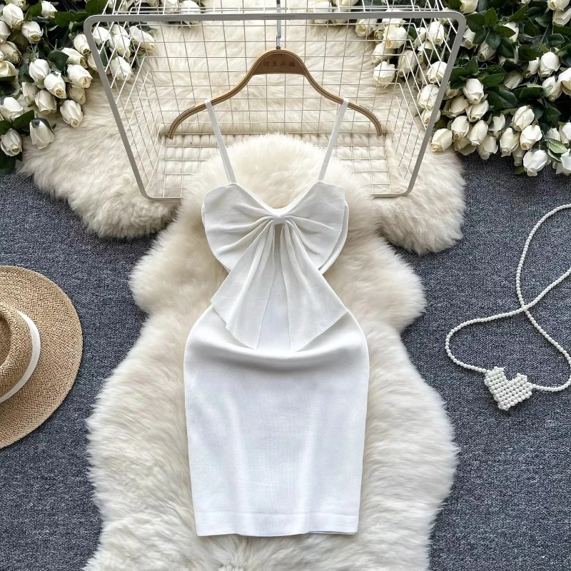 Damska Mini sukienka na imprezę Bodycon seksowna koronkowa z odkrytymi plecami solidna dzianinowa kokarda letnia sukienka płaszcza nocne stroje klubowe moda nowość
