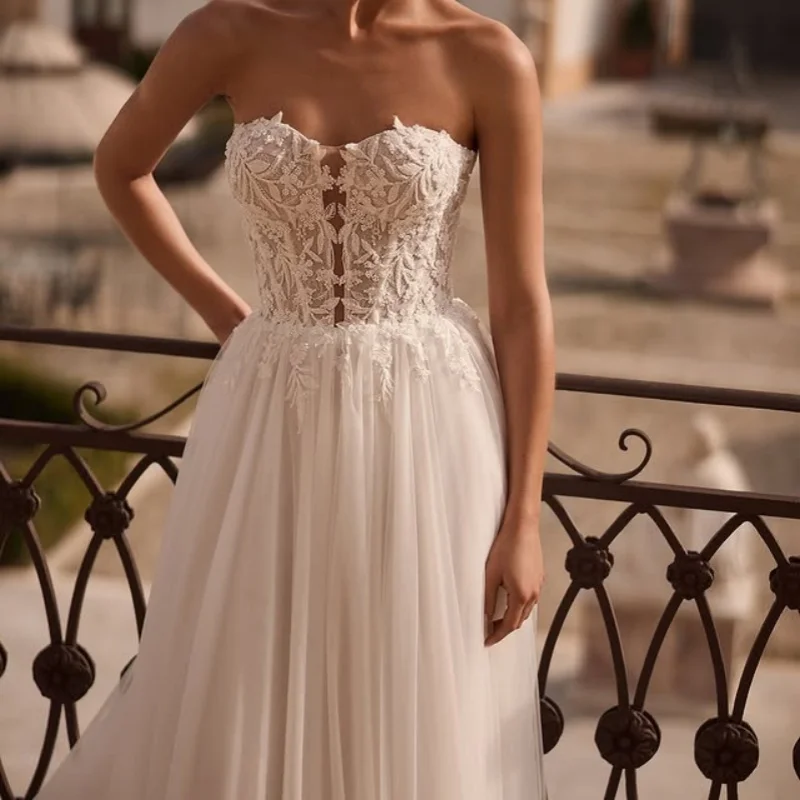 

White Wedding Dresses off-shoulder The corset Lace decal Bridal Gowns A-line skirt decoration multi-layer Made ﻿Customize