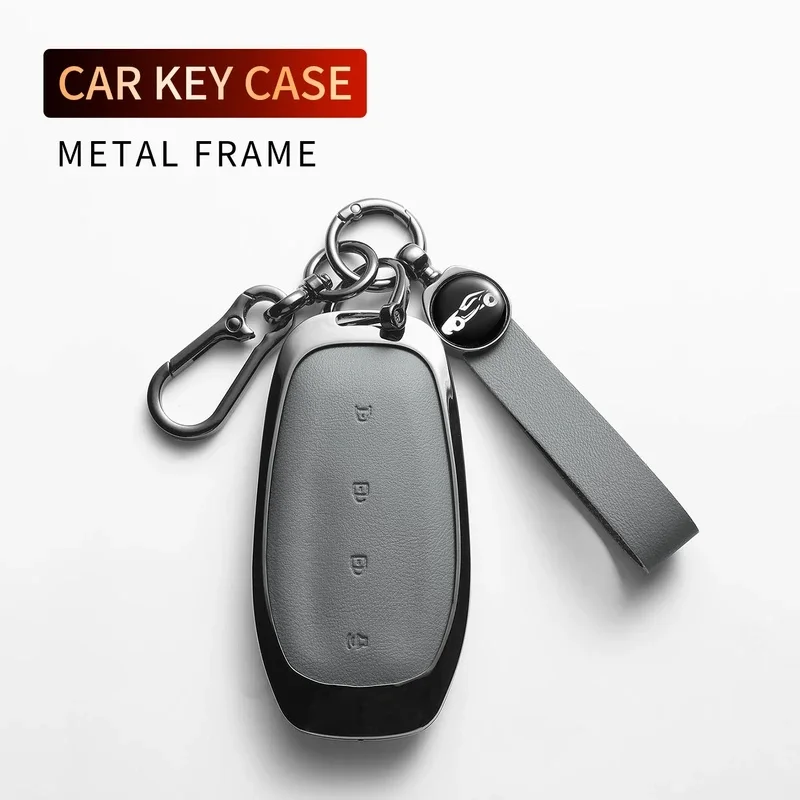 1PC For Buick Electra L7 E7 E5 Car Key Fob Cover Metal Leather Key Case Zinc Alloy Smart Car Key With Keychain Car Accessories