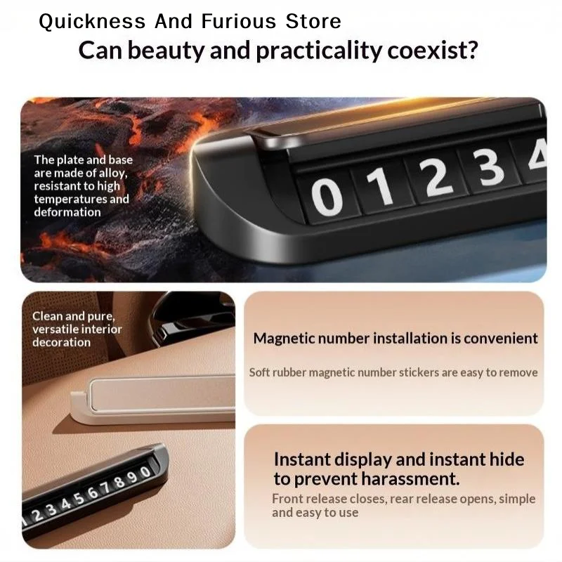 【MO】1Pcs Versatile Interior Decorations Hidden Mobile Phone Number Plates For Cars High-end Alloy Temporary Parking Signs