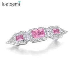 LUOTEEMI Sweet Girls French Barrette CZ Hair Clip Square Pink Cubic Zirconia Bridal Hair Accessories Luxury Wedding Bride Gifts