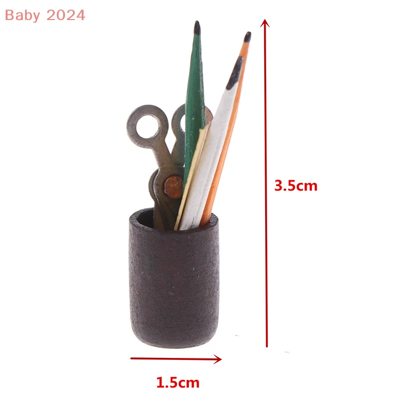 

1:12 Dollhouse Miniature Pen Cup Holder with Pencil Ruler Scissor