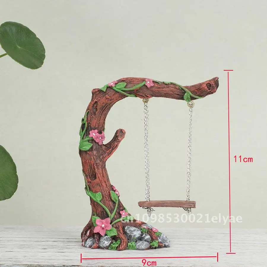 

Pastoral Style Resin Crafts Swing Decoration Dark Brown Green 9X4X11cm Small Miniature Model for Home Decor