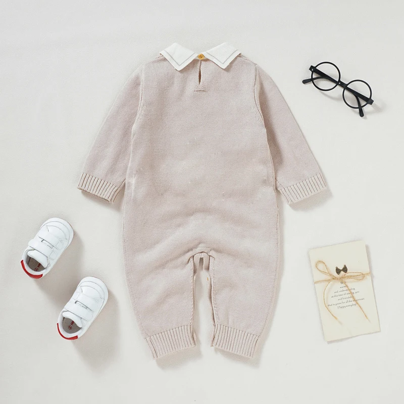 Newborn Baby Romper 100%Cotton Knit Infant Boy Jumpsuit Outfit Solid Toddler Clothing Fashion Turn-down Collar One Piece Overall