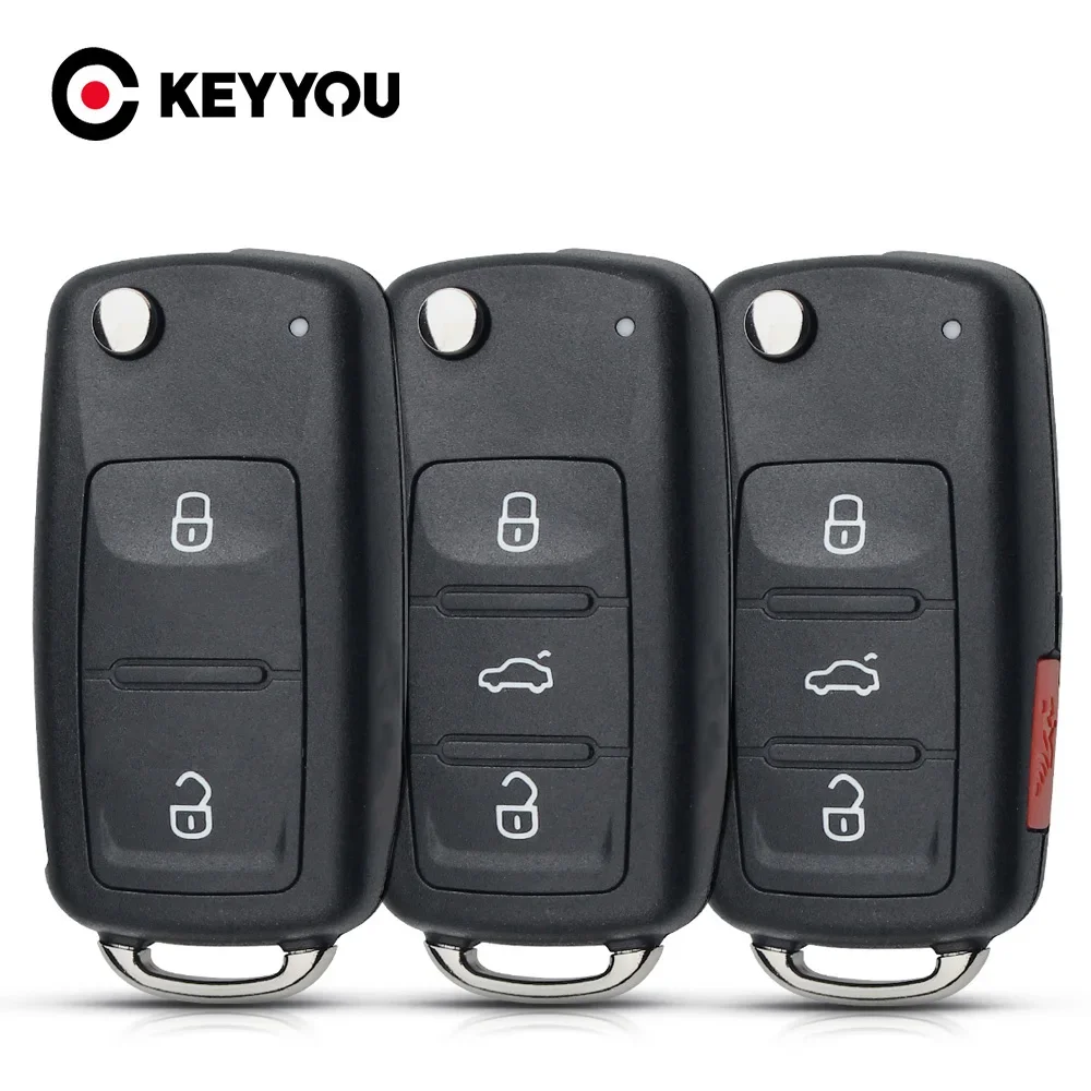 

KEYYOU 3PCS 3 Buttons Folding Car Key Shell Case Fob For VW Golf Tiguan Polo Passat CC SEAT Skoda Mk6 Octavia Jetta Beetle