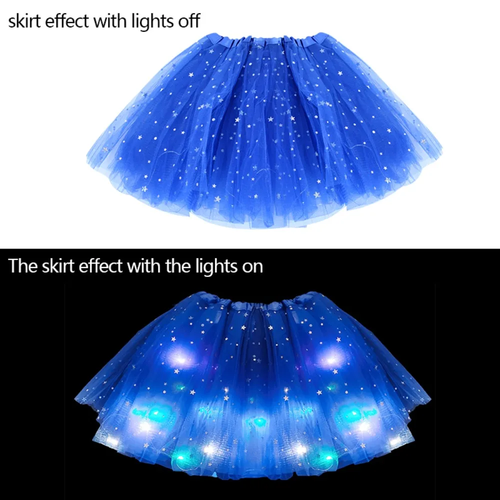 Light Up Girls LED Glow Tutu Star Stage Dance Skirt Princess Christmas