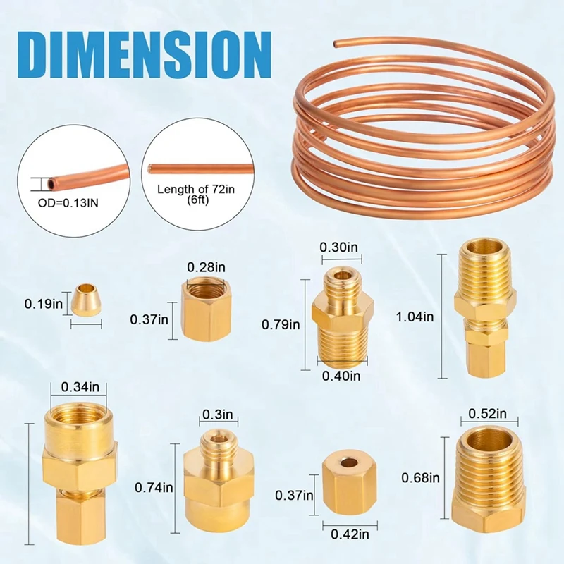 Kit tubi manometro olio da 72 pollici, set di tubi in rame con NPT da 1/4 di pollice X1/8 di pollice, NPT maschio da 1/8 di pollice