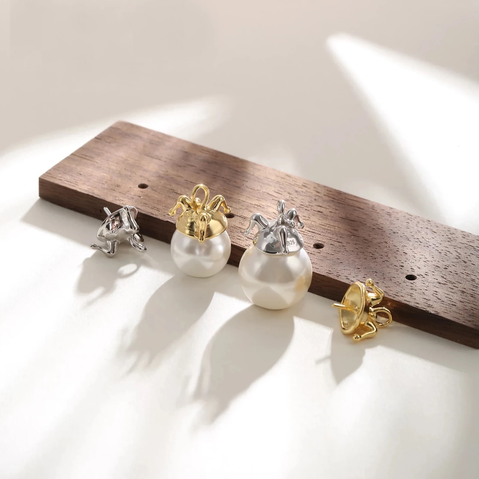 925 Sterling Silver Pearl Pendant Joker Cap Blank Bracket Fit Settings Round Beads DIY Necklace Charm Jewelry Making