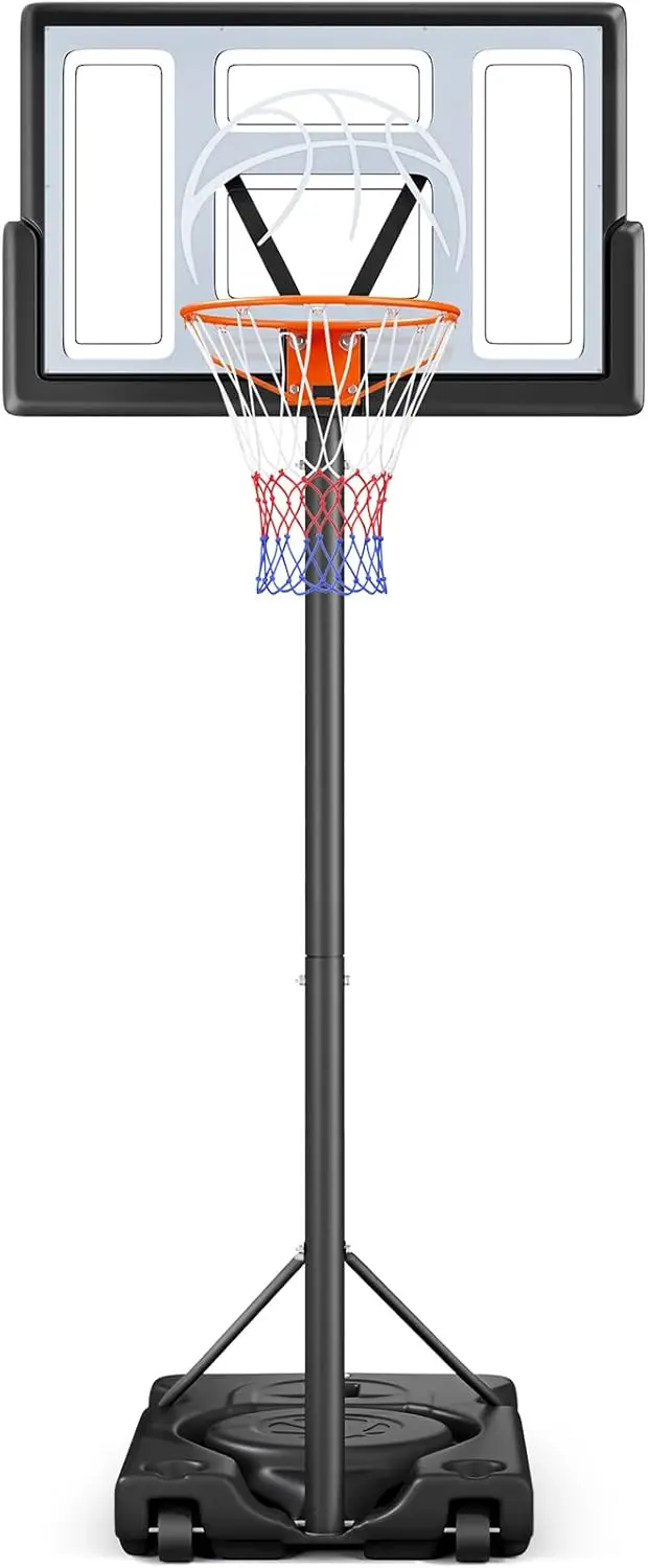 

10ft Adjustable Portable Basketball Hoop, 44in Shatterproof Backboard, Large Base for Kids & Adults