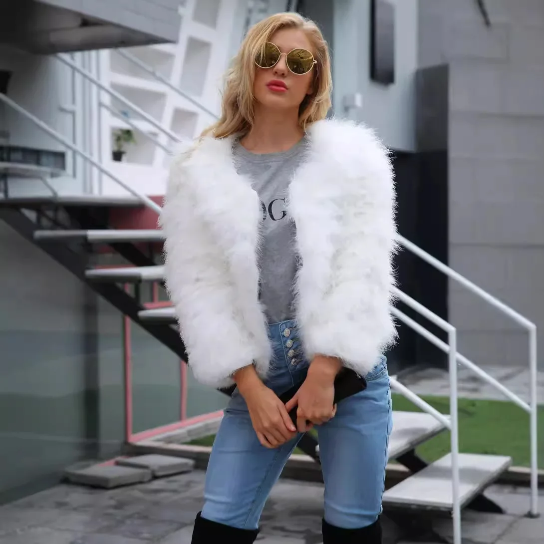 2025 inverno feminino casaco de pele ecológica pescoço quadrado sólido feminino artificial jaqueta de pele curta casaco de cabelo longo versátil senhora faxu casaco de pele