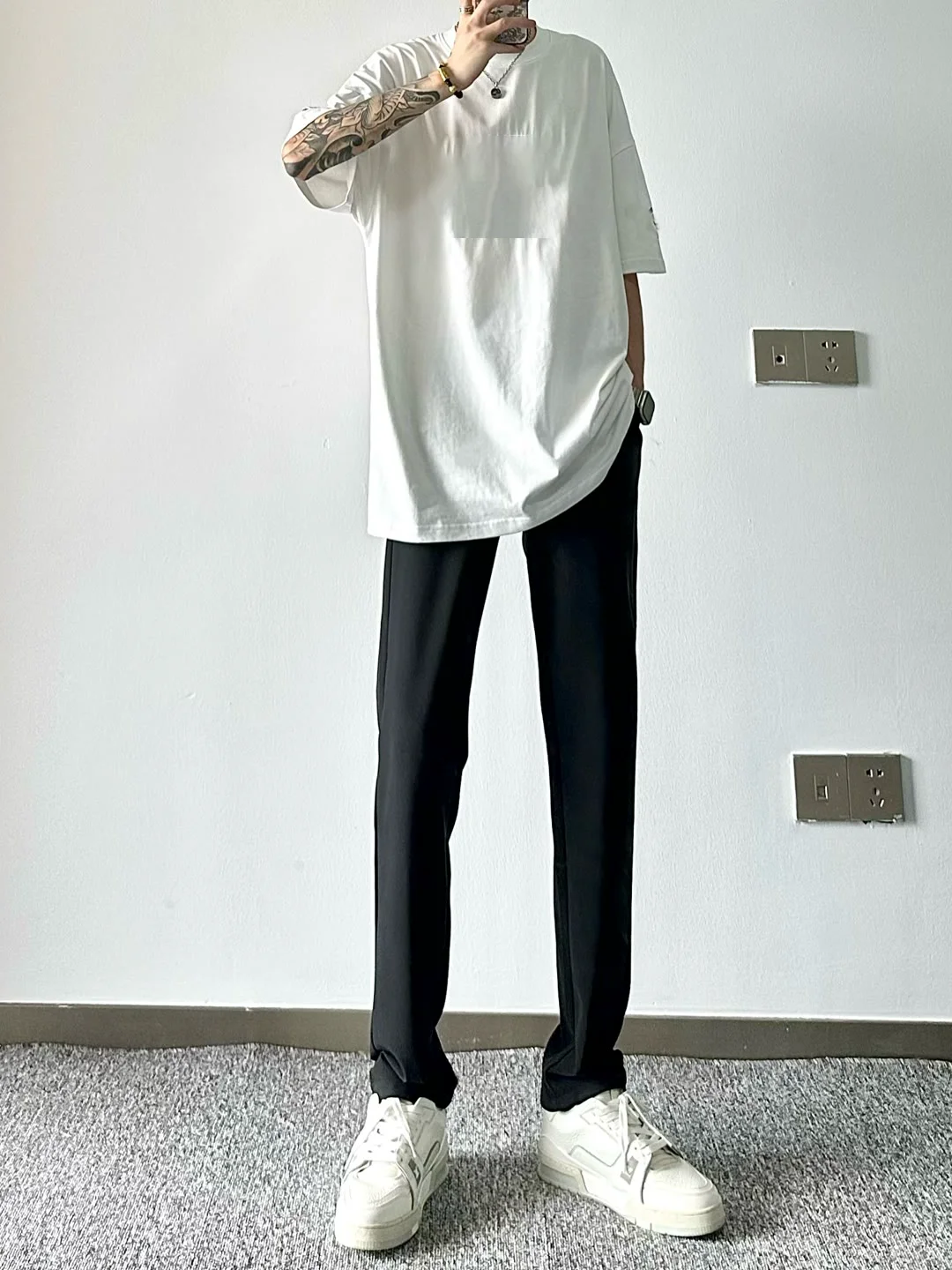 

Мужские всесезонные брюки прямого кроя Slim Fit, черные, модные, повседневные, для студентов, с декоративными карманами на молнии