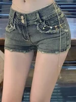 Women Korean Retro Y2k Shorts Pants Lady Vintage High Street Hot Pants Female Blue Low Waist Elastic Wrapped Hip Short Jeans - Image 5