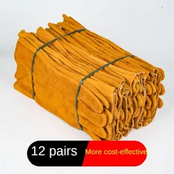 12 Pairs Cowhide Long Thick Heat-resistant Anti-scalding Flame Retardant Wear-resistant Welders Work Protection Welding Gloves