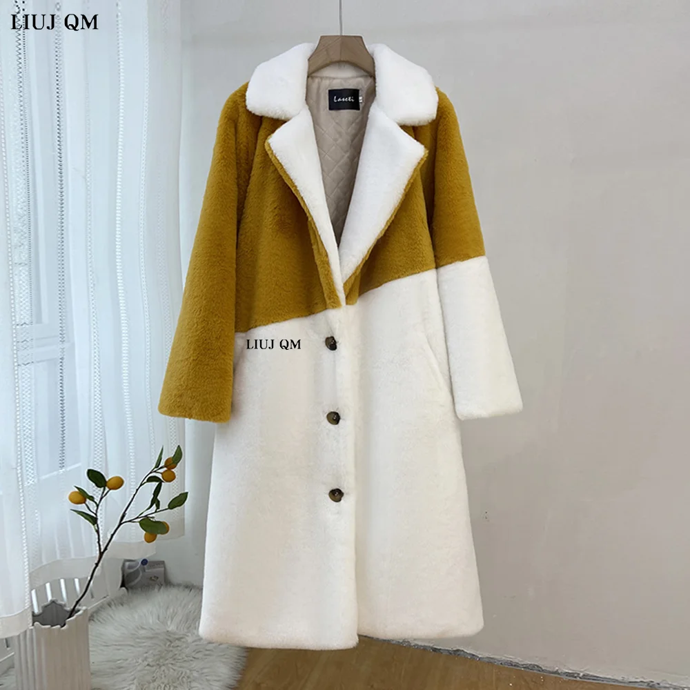 5XL Plus Size Women Clothing Faux Fur Coat 2023 Winter Jacket Long Trench Coat Hairy Overcoat Thick Warm Female Plush Parka Belt