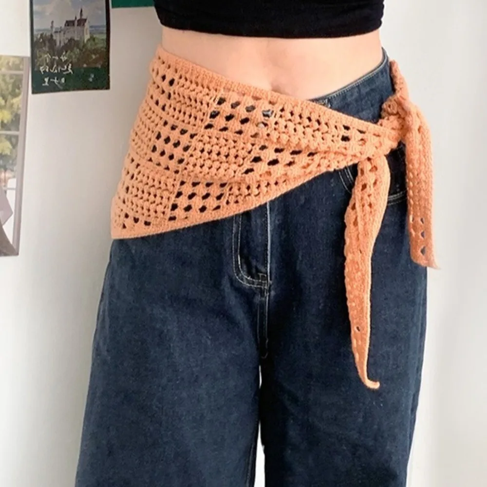

Elegant Hollow Knitted Triangle Scarf Balletcore Y2k Apron Wrap Scarves Tie Straps Hip Scarf Women