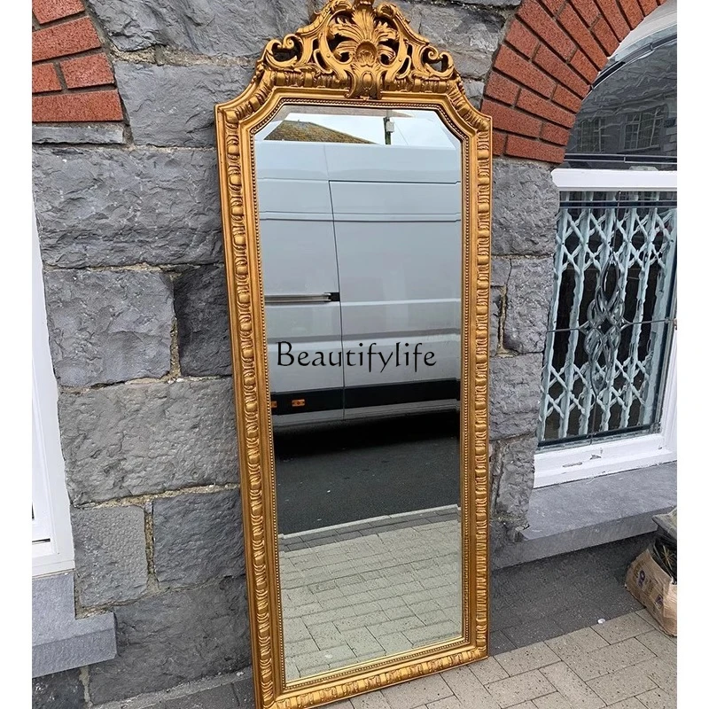 

American retro full-body mirror engraved European high-end floor mirror can be customized