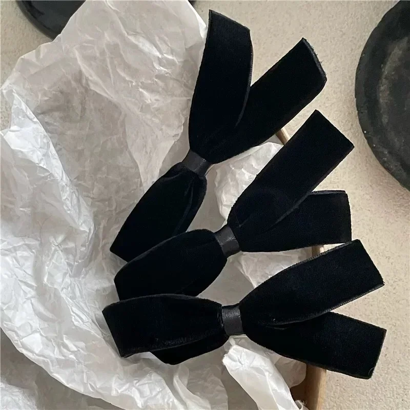 1-5pcs Retro Black Bow Hair Clip Women Sweet Girls Velvet Bobby Barrettes Ribbon Bowknot Headwear Claw Cute Korean Hair Pins