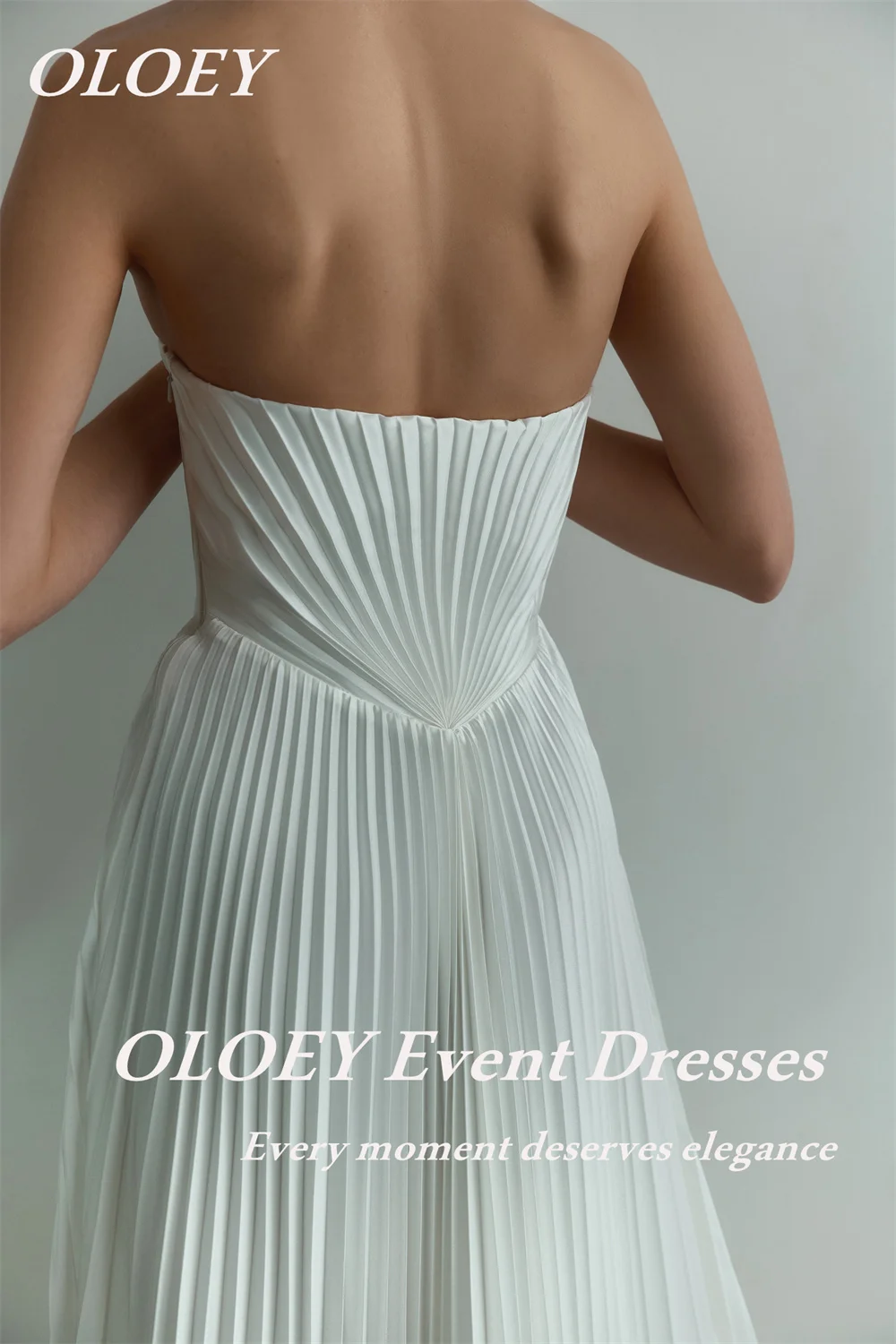 OLOEY Elegant Pleated Satin Strapless Wedding Dress Side Zipper A Line Bridal Gown 2025 Brides Customized Sweep Train image 4